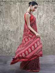 Dabu Vibes : Hand Block Printed Georgette Saree - Surkh Angoori