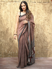 Bagru Statements : Hand Block Printed Modal Silk Saree - Maru Kasturi