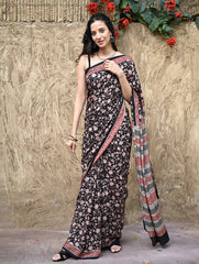 Bagru Statements : Hand Block Printed Modal Silk Saree - Raatrani
