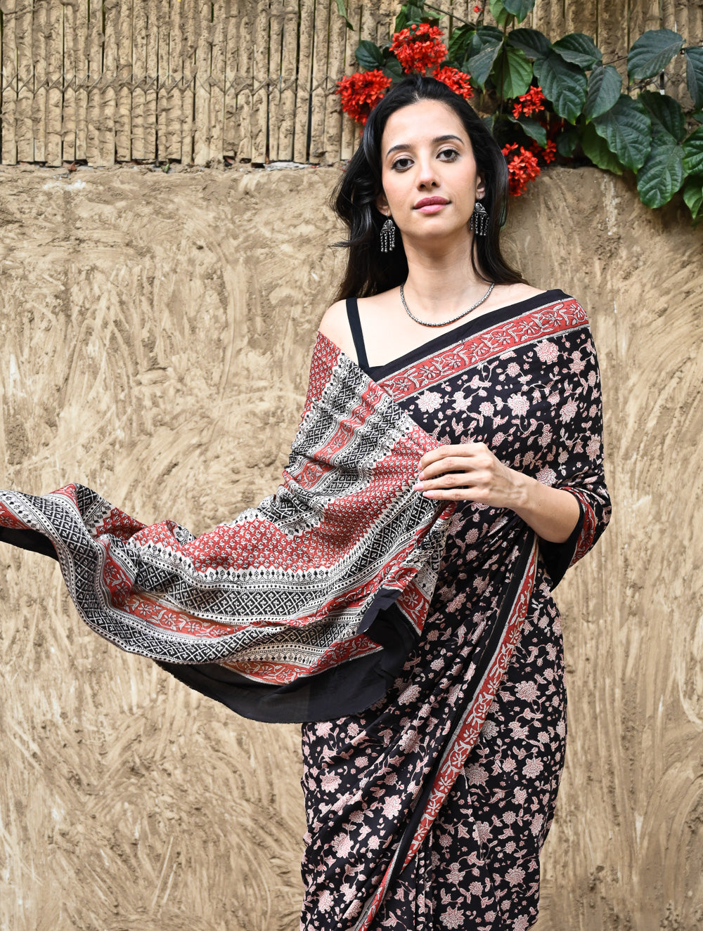 Bagru Statements : Hand Block Printed Modal Silk Saree - Raatrani