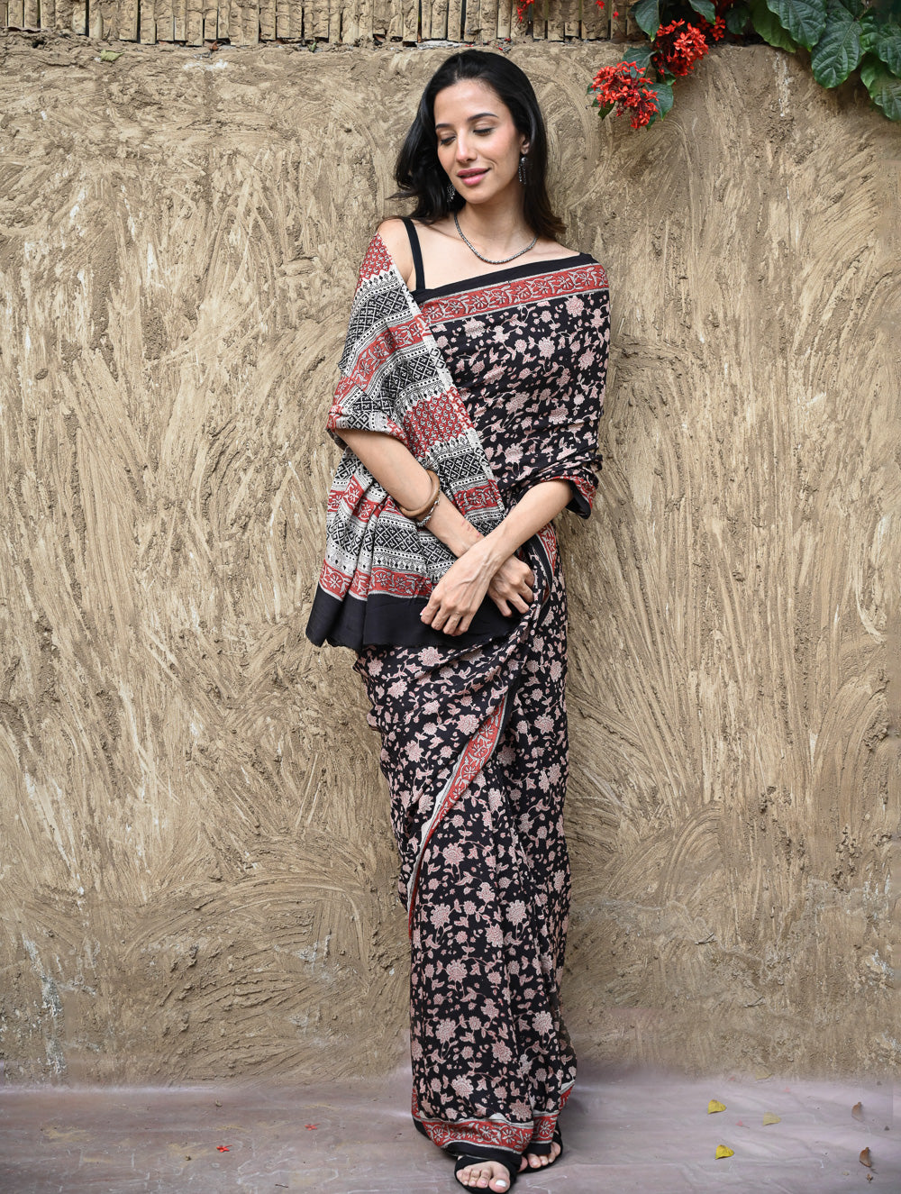 Bagru Statements : Hand Block Printed Modal Silk Saree - Raatrani