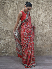Bagru Statements : Hand Block Printed Modal Silk Saree - Lal Buti
