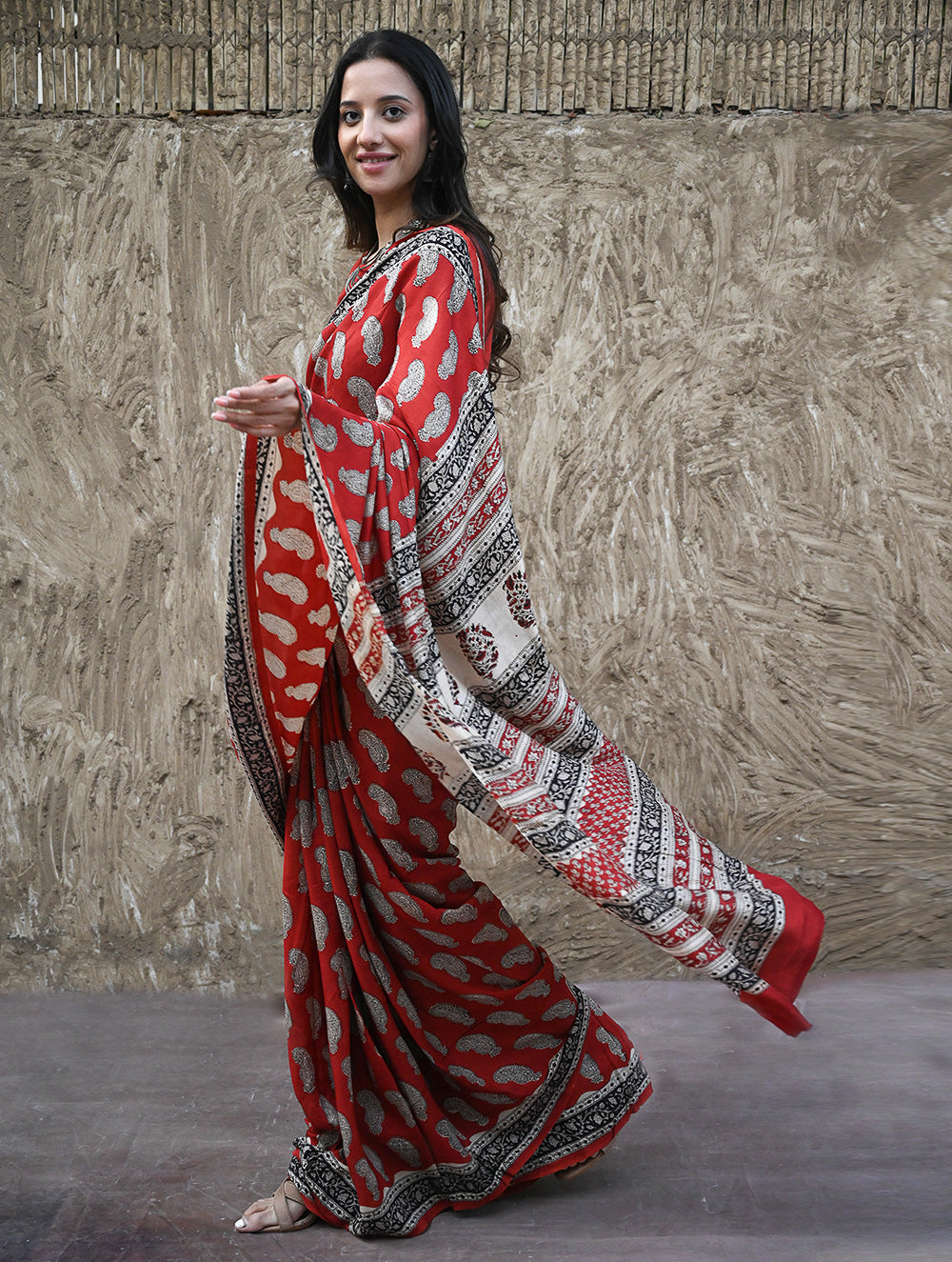 Bagru Statements : Hand Block Printed Modal Silk Saree - Geru Amiya 