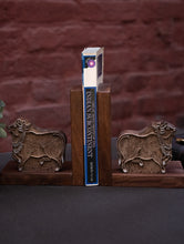 Load image into Gallery viewer, Nazakat. Exclusive, Fine Hand Engraved Wood Block Book Ends (Set of 2) - Cows