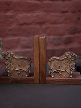 Load image into Gallery viewer, Nazakat. Exclusive, Fine Hand Engraved Wood Block Book Ends (Set of 2) - Cows