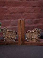 Nazakat. Exclusive, Fine Hand Engraved Wood Block Book Ends (Set of 2) - Cows