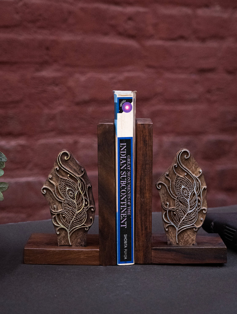 Nazakat. Exclusive, Fine Hand Engraved Wood Block Book Ends (Set of 2) - Gulshan