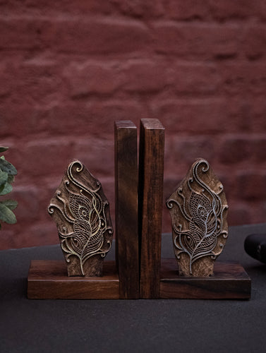 Nazakat. Exclusive, Fine Hand Engraved Wood Block Book Ends (Set of 2) - Gulshan