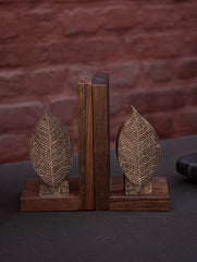 Nazakat. Exclusive, Fine Hand Engraved Wood Block Book Ends (Set of 2) - The Leaf