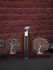Nazakat. Exclusive, Fine Hand Engraved Wood Block Book Ends (Set of 2) - Tree of Life