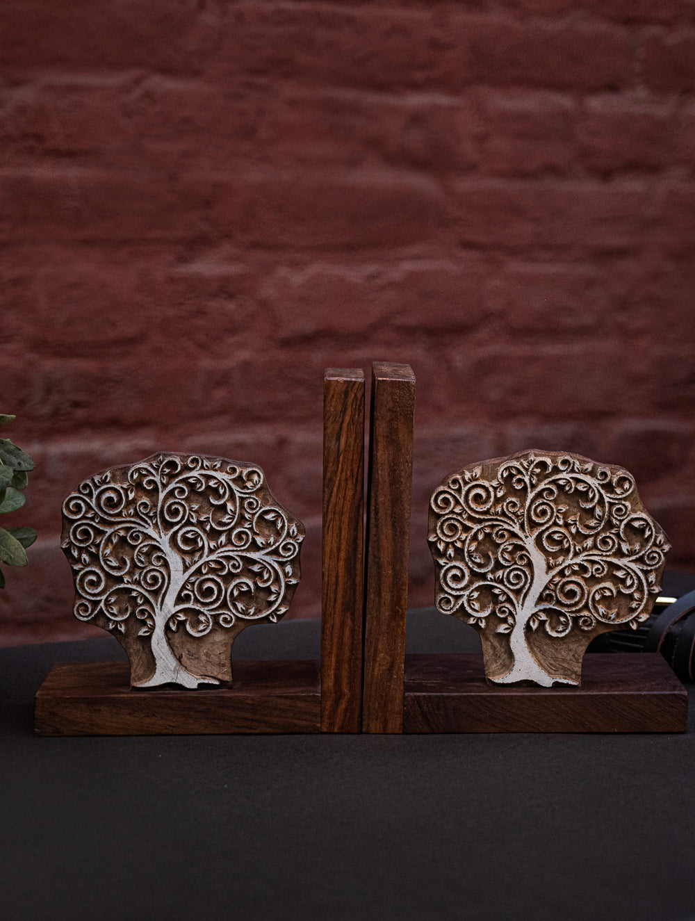 Load image into Gallery viewer, Nazakat. Exclusive, Fine Hand Engraved Wood Block Book Ends (Set of 2) - Tree of Life