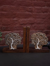 Load image into Gallery viewer, Nazakat. Exclusive, Fine Hand Engraved Wood Block Book Ends (Set of 2) - Tree of Life