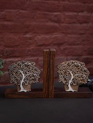 Nazakat. Exclusive, Fine Hand Engraved Wood Block Book Ends (Set of 2) - Tree of Life
