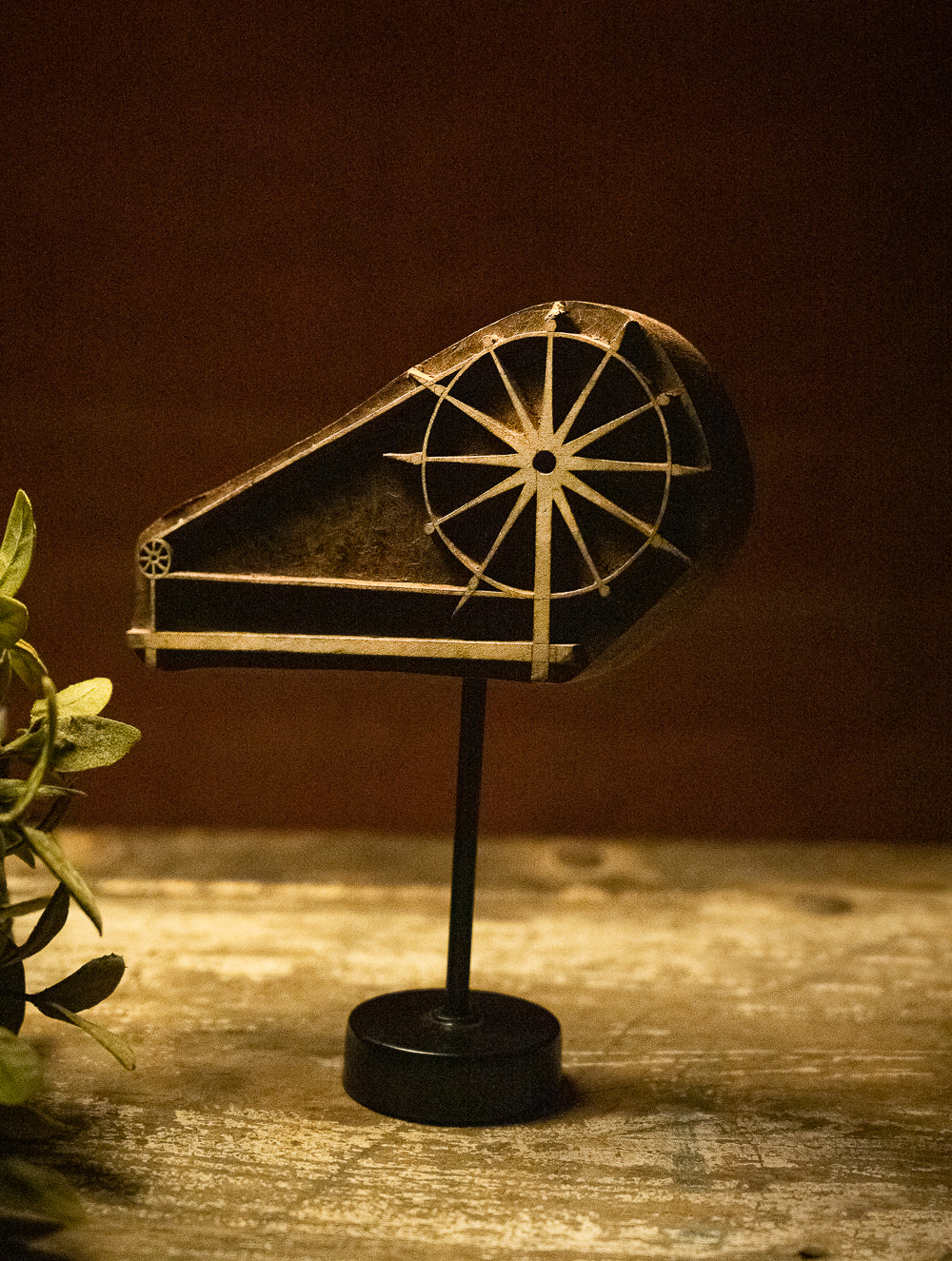 Nazakat. Exclusive, Fine Hand Engraved Wood Block Curio - Charkha