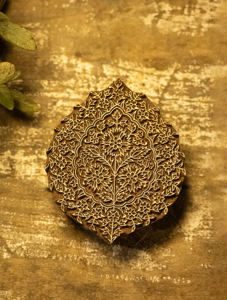 Nazakat. Exclusive, Fine Hand Engraved Wood Block Curio - Floral Ornate