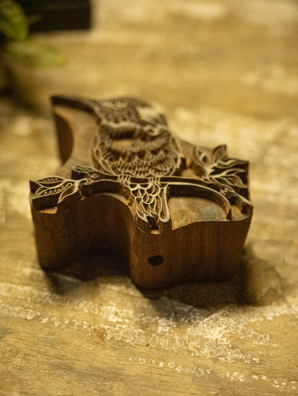 Nazakat. Exclusive, Fine Hand Engraved Wood Block Curio - Kingfisher