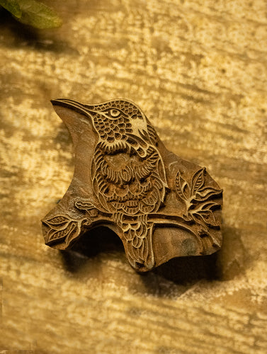 Nazakat. Exclusive, Fine Hand Engraved Wood Block Curio - Kingfisher