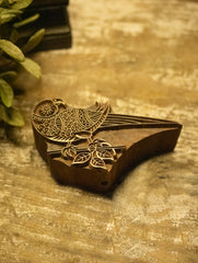 Nazakat. Exclusive, Fine Hand Engraved Wood Block Curio - Parrot & Branch