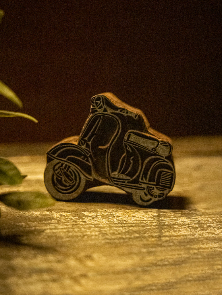 Nazakat. Exclusive, Fine Hand Engraved Wood Block Curio - The Scooter