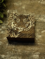 Nazakat. Exclusive, Fine Hand Engraved Wood Block Curio - Tiger