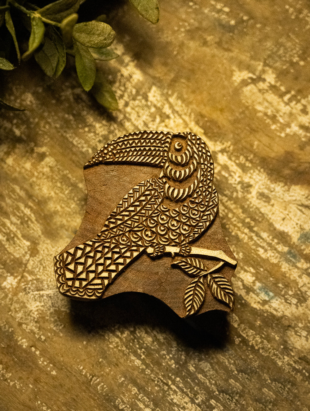 Nazakat. Exclusive, Fine Hand Engraved Wood Block Curio - Woodpecker