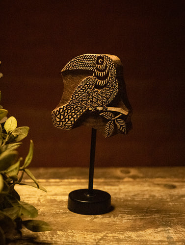 Nazakat. Exclusive, Fine Hand Engraved Wood Block Curio - Woodpecker