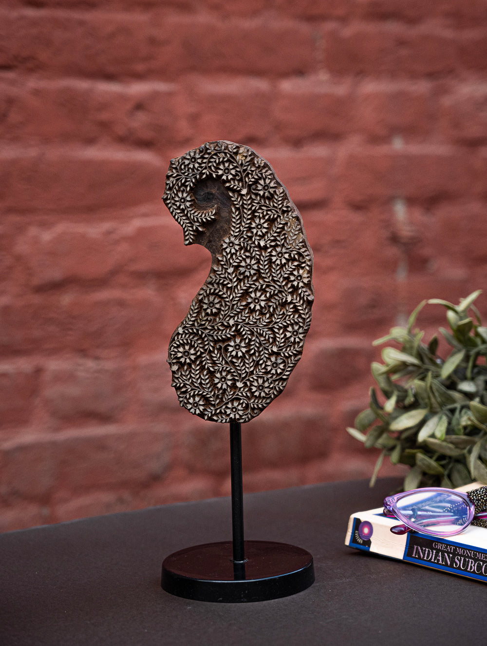 Nazakat. Exclusive, Fine Hand Engraved Wood Block Curio / Wall Piece - Ambi