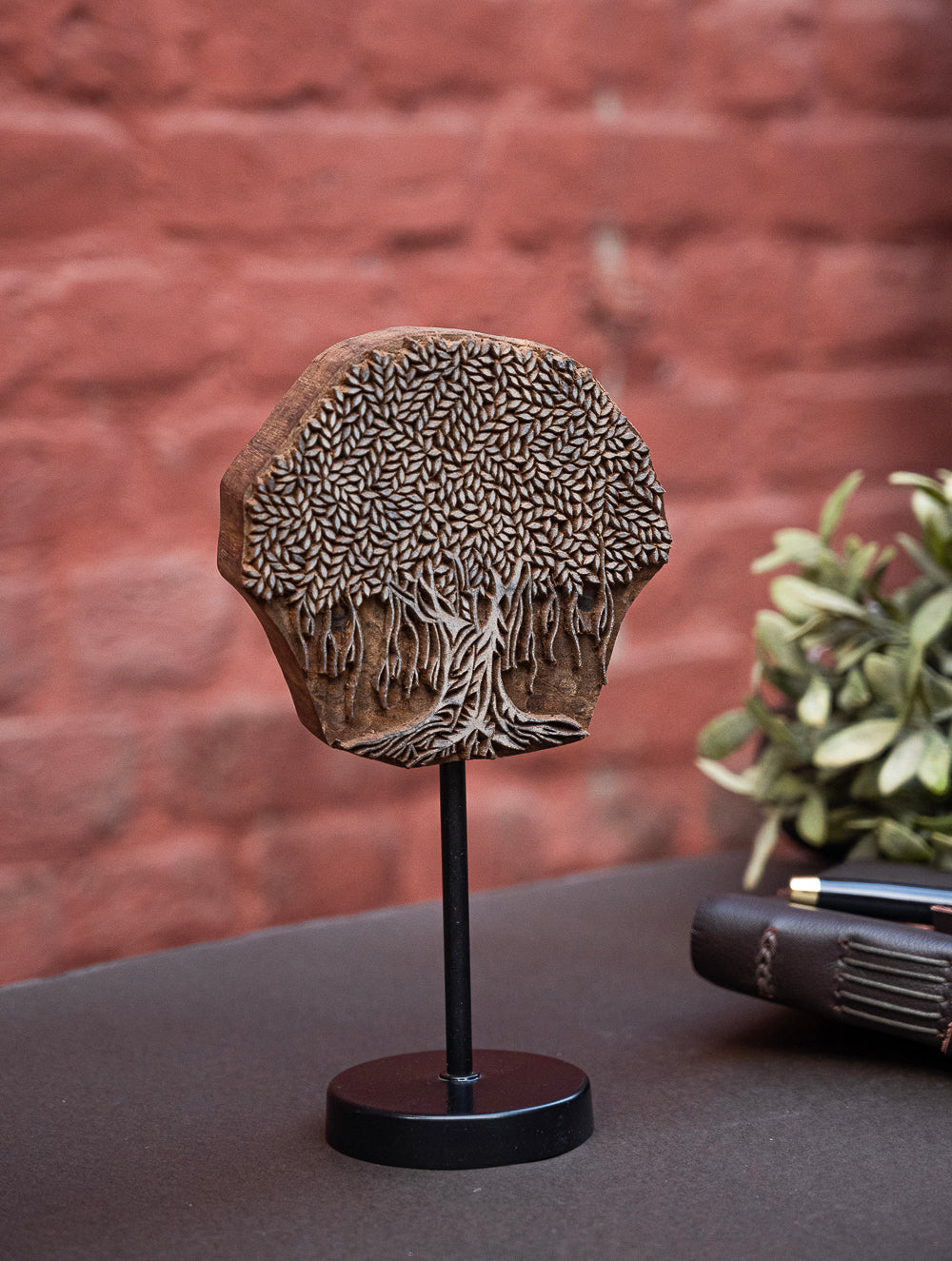 Nazakat. Exclusive, Fine Hand Engraved Wood Block Curio / Wall Piece - Banyan Tree