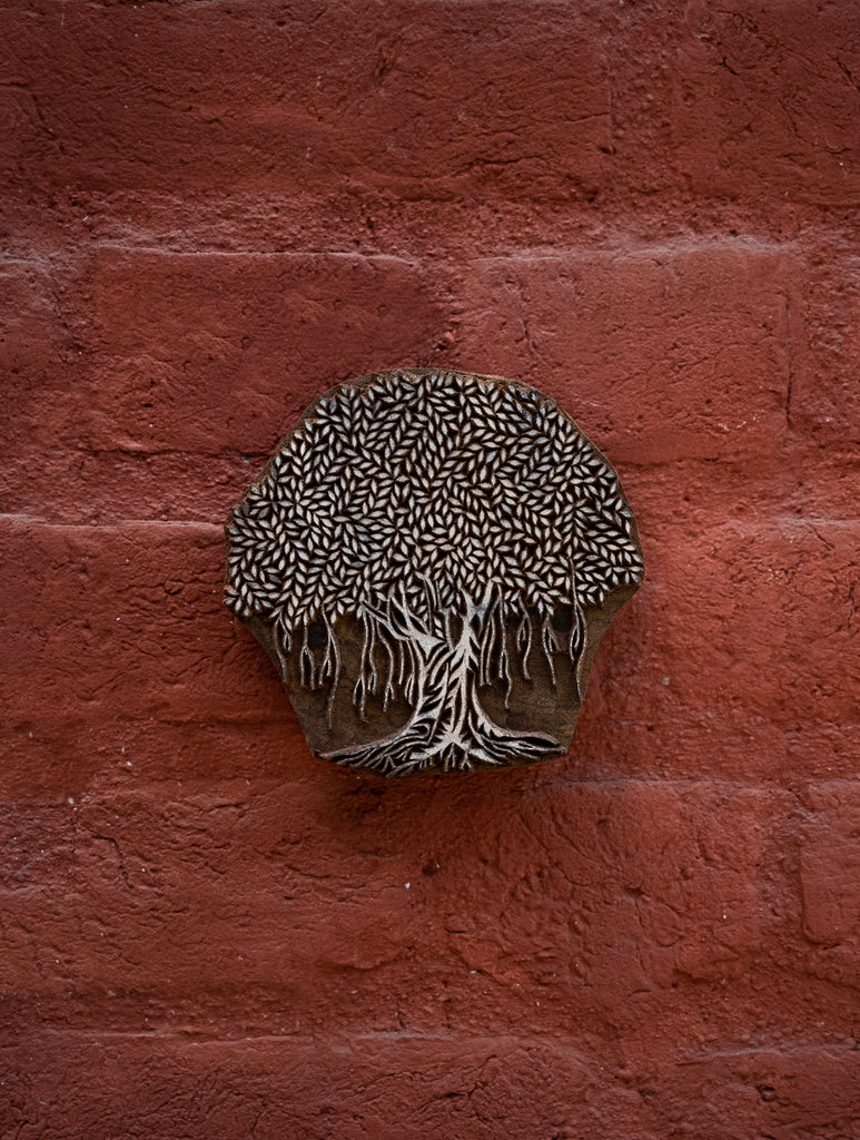 Nazakat. Exclusive, Fine Hand Engraved Wood Block Curio / Wall Piece - Banyan Tree