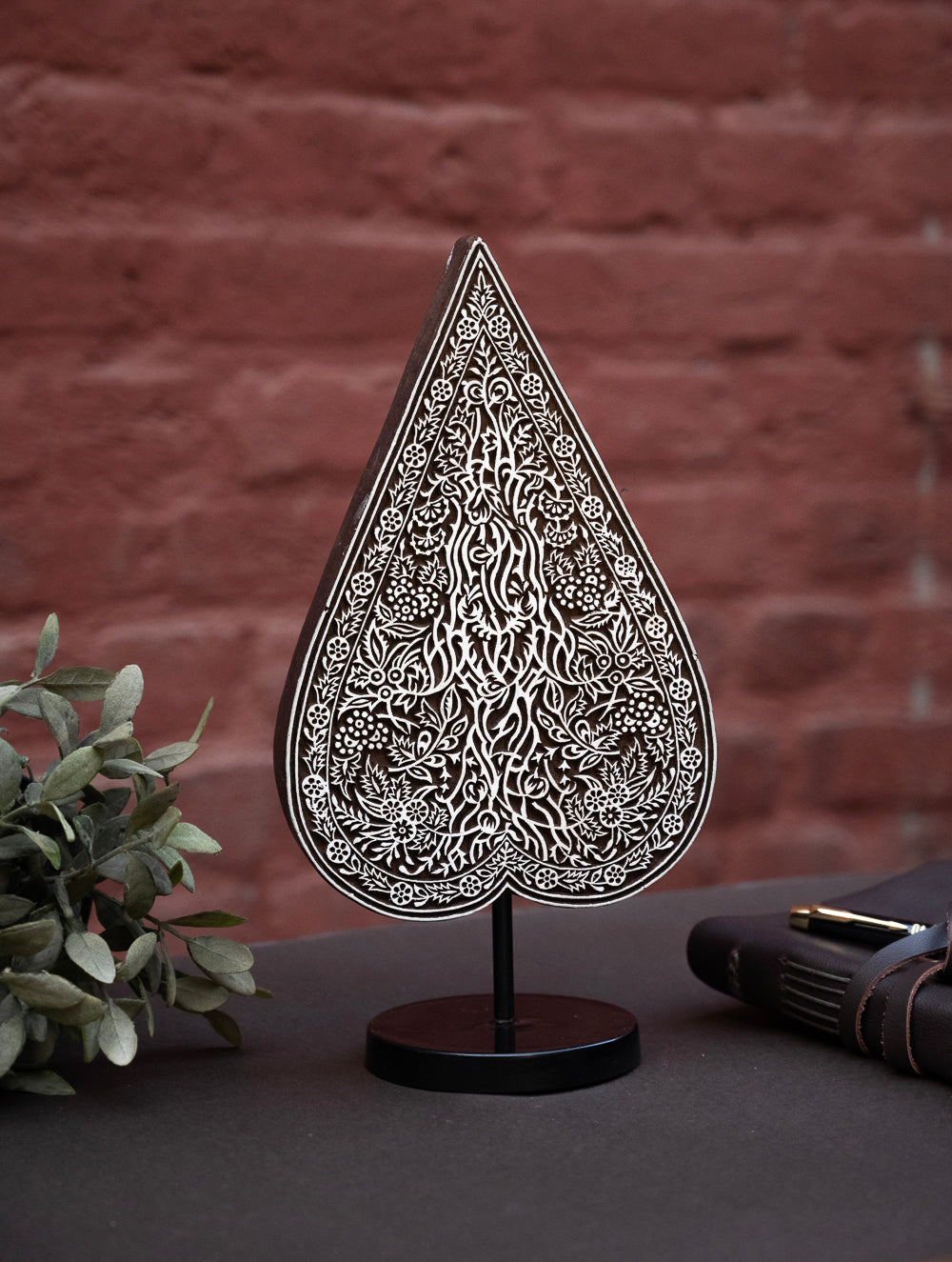 Nazakat. Exclusive, Fine Hand Engraved Wood Block Curio / Wall Piece - Paan