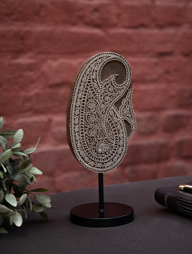 Nazakat. Exclusive, Fine Hand Engraved Wood Block Curio / Wall Piece - Paisley