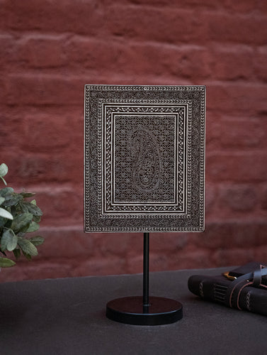 Nazakat. Exclusive, Fine Hand Engraved Wood Block Curio / Wall Piece - Paisley, Rectangular