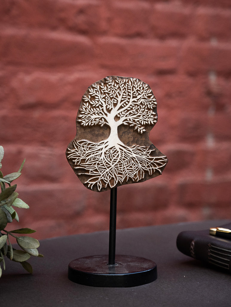 Nazakat. Exclusive, Fine Hand Engraved Wood Block Curio / Wall Piece - The Tree