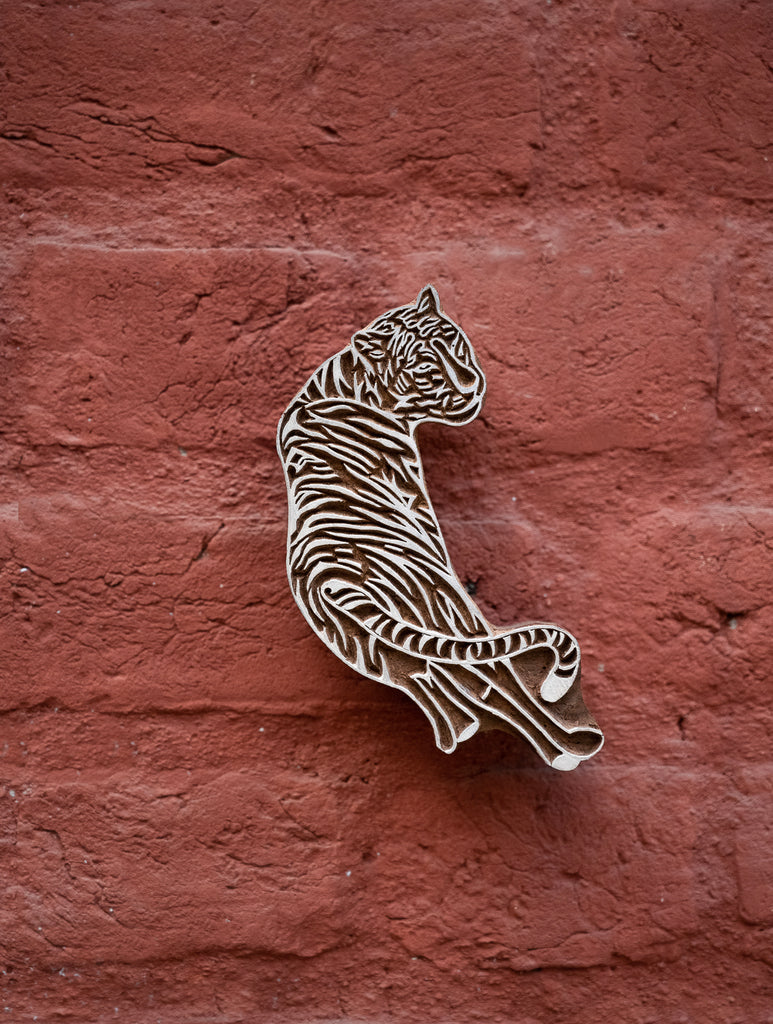 Nazakat. Exclusive, Fine Hand Engraved Wood Block Curio / Wall Piece - Tiger