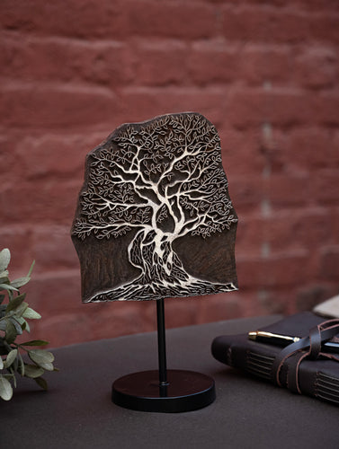 Nazakat. Exclusive, Fine Hand Engraved Wood Block Curio / Wall Piece - Tree of Life