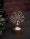 Nazakat. Exclusive, Fine Hand Engraved Wood Block Tealight Holder - The Tree Of Life