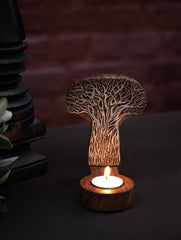 Nazakat. Exclusive, Fine Hand Engraved Wood Block Tealight Holder - Tree Of Life