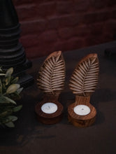 Load image into Gallery viewer, Nazakat. Exclusive, Fine Hand Engraved Wood Block Tealight Holders (Set of 2) - Leaf