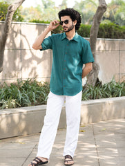 Organic Kala Cotton Shirt - Teal Statement
