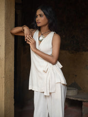 Organic Kala Cotton Wrap Top & Pants Set - Cream Elegance