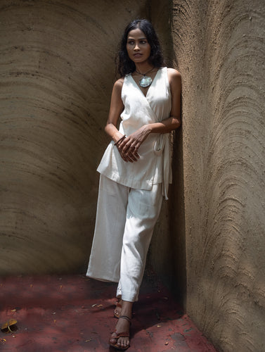Organic Kala Cotton Wrap Top & Pants Set - Cream Elegance