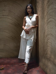 Organic Kala Cotton Wrap Top & Pants Set - Cream Elegance