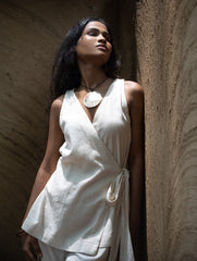 Organic Kala Cotton Wrap Top & Pants Set - Cream Elegance