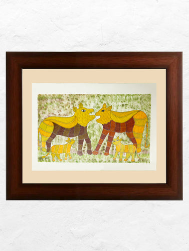 Original Gond Art Painting - A Lion Pride (Unframed 16.5