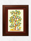 Original Gond Art Painting - Fawn & Tree of Life (Unframed, 11.7