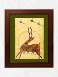 Original Gond Art Painting - Songbirds and Stags (Unframed, 11.7