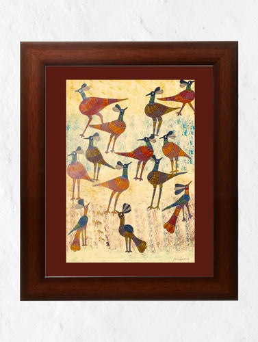 Original Gond Art Painting - Symphony of Birds (Unframed, 11.7