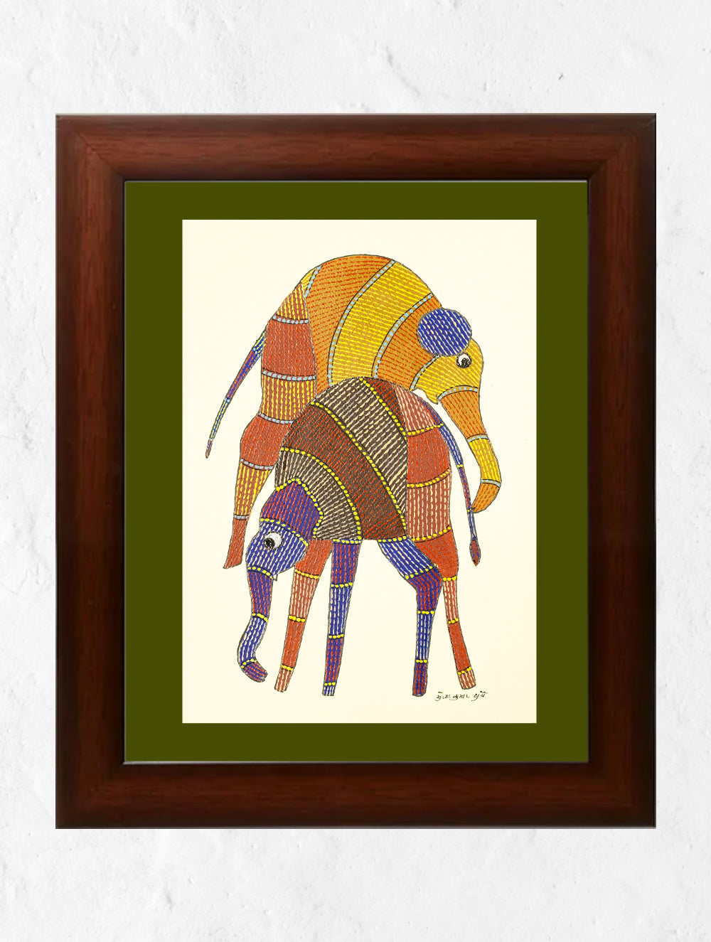 Load image into Gallery viewer, Original Gond Art Painting - The Elephant Duo (Unframed, 11.7&quot; x 8.3&quot;)