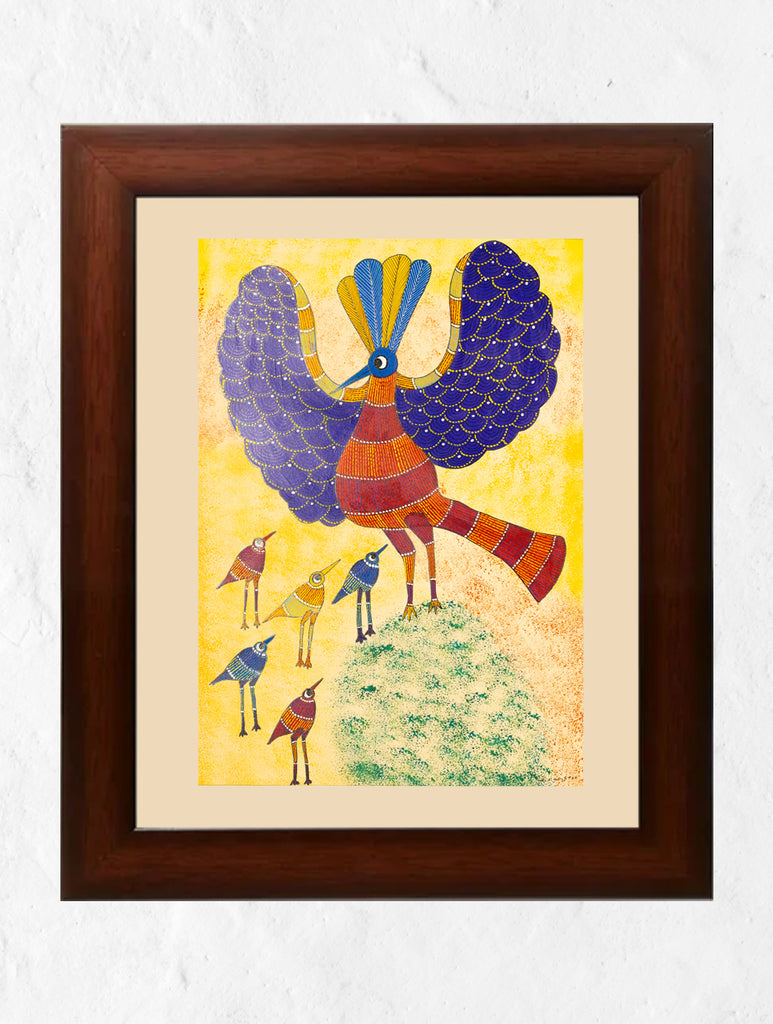 Original Gond Art Painting - The Peacock Lineage (Unframed, 11.7" x 8.3")