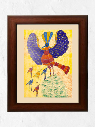 Original Gond Art Painting - The Peacock Lineage (Unframed, 11.7